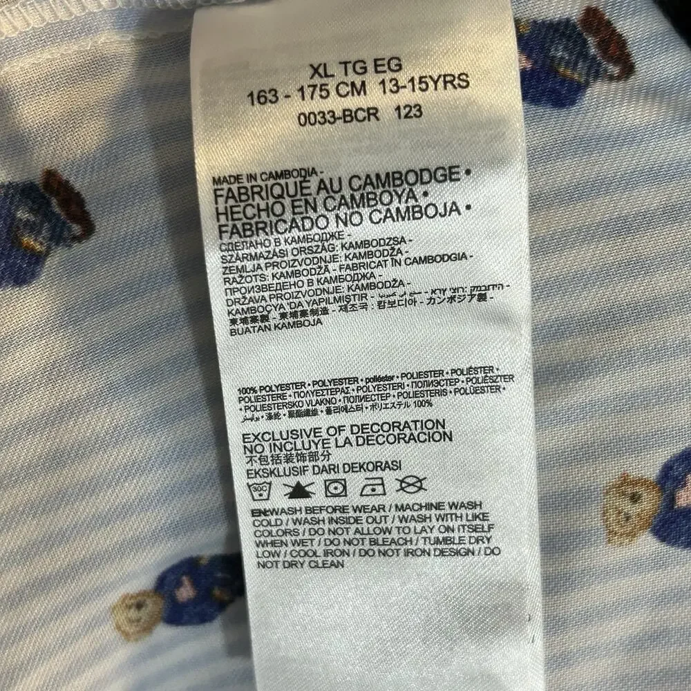 Ralph Lauren Polo Boys Robe Blue White Striped with Bears Size XL 13-15 Years